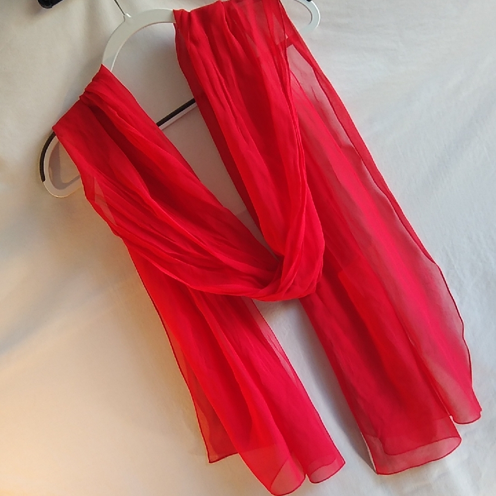 long delicate crepe holiday red scarf